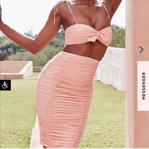 House of CB Marla Pink Ruched bodycon Midi skirt